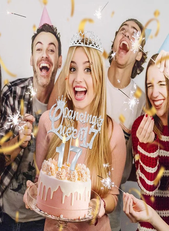 YeohJoy زينة حفلة ملكة الرقص الفضية رقم 17 مع وشاح وتاج ملكة الرقص رقم 17، وزينة كعكة وشموع، وبالونات فضية تحمل الرقم 17، أفكار هدايا لفتاة تبلغ من العمر 17 عامًا - Image 5